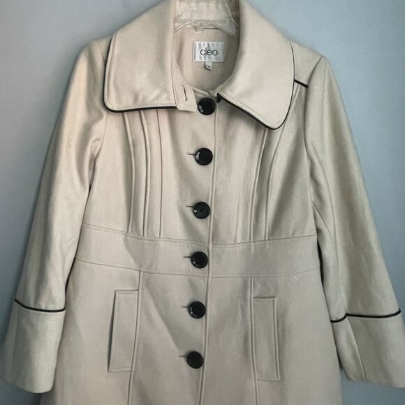 Pea Coat Women's Size 16 Wool Blend Cream/Ivory Button Up Career - Picture 7 of 16